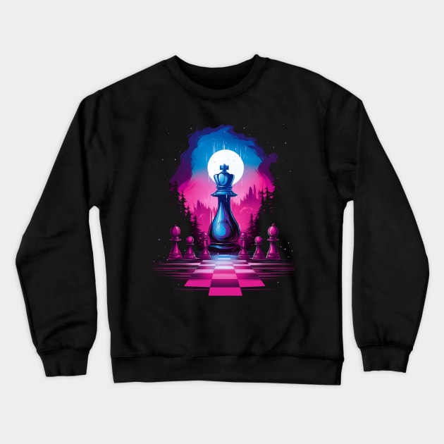 Neon Chess King Crewneck Sweatshirt by TNM Design